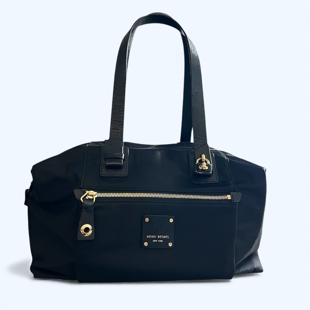 Henri Bendel Jetsetter Style Nylon Satchel – Saffiano Trim, Expandable Sides